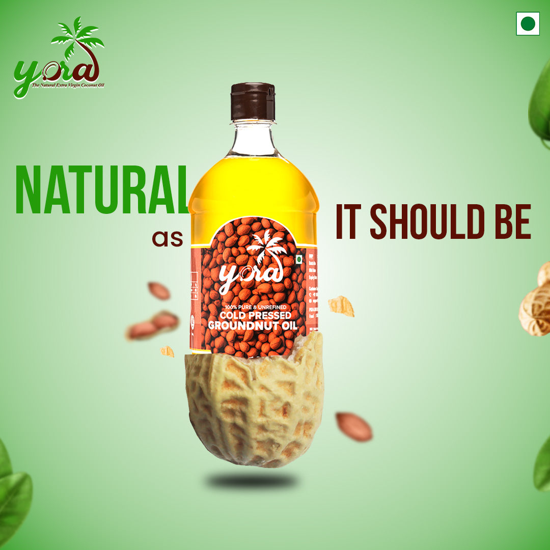 Yora unrefined cold pressed Groundnut (Peanut) Oil | Naturally Cholesterol Free | Chekku/Ganuga/Kacchi Ghani/Kolhu Processed Oil for Cooking