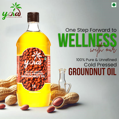 Yora unrefined cold pressed Groundnut (Peanut) Oil | Naturally Cholesterol Free | Chekku/Ganuga/Kacchi Ghani/Kolhu Processed Oil for Cooking