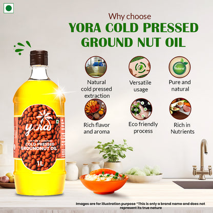 Yora unrefined cold pressed Groundnut (Peanut) Oil | Naturally Cholesterol Free | Chekku/Ganuga/Kacchi Ghani/Kolhu Processed Oil for Cooking