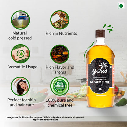 Yora unrefined cold pressed Sesame (Gingelly) Oil | Naturally Cholesterol Free | Chekku / Ganuga / Kacchi Ghani / Kolhu Processed Oil for Cooking